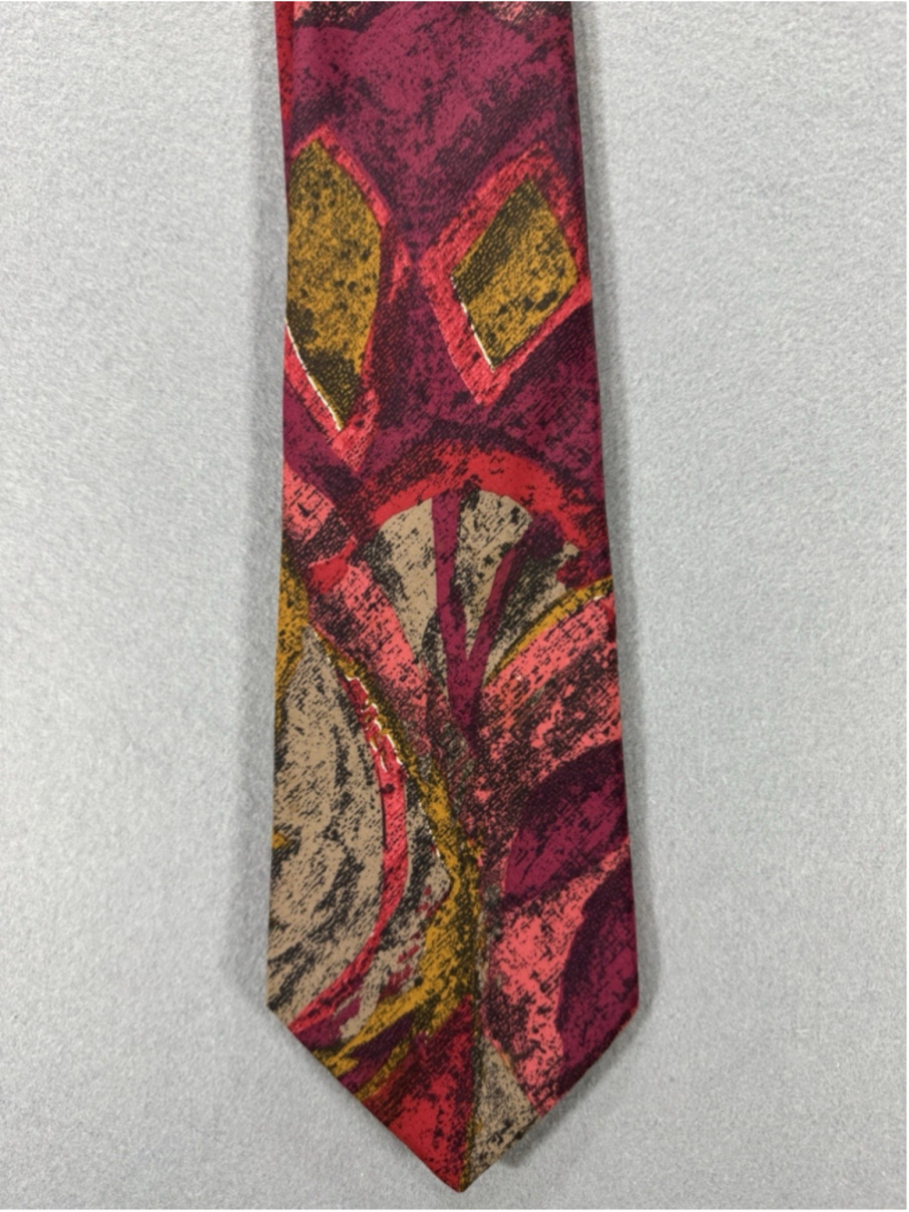 Vintage London Fog Tie Mens Abstract Geometric Pink Magenta Gold Polyester Micro